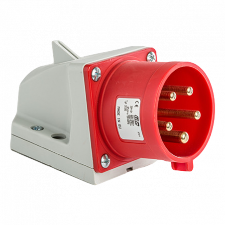 Socle male tétrapolaire 32A 3P+N+T 380V - 5 broches - Étanche IP44 - IDE