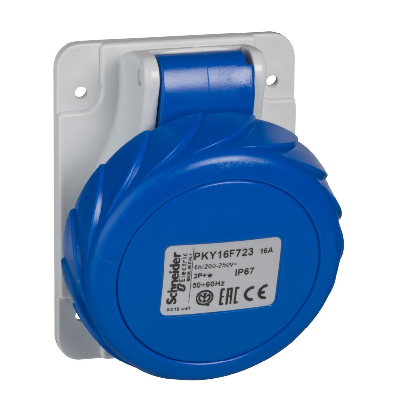 PKY16F723 Schneider PratiKa - socle de prise industrielle coudée 16 A - 2P+T - 200-250 V CA - IP67