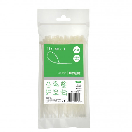 Lot de 100 colliers Rilsan blanc 150x3,6mm - Ultra résistant Polyamide 6.6 - Schneider