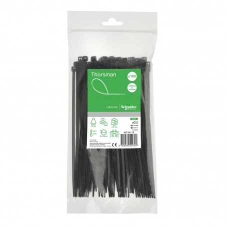 Schneider - Collier de serrage plastique en rilsan noir 200x4,8mm - nylon - lot de 100 colliers serre-câbles