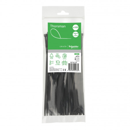 Schneider - Collier rilsan noir 200x3,6mm - nylon - lot de 100 colliers serre-câbles