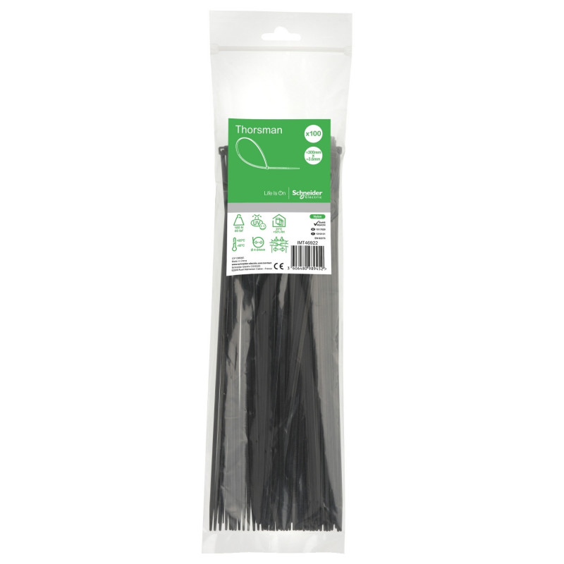 Schneider - Collier rilsan noir 300x3,6mm - nylon - lot de 100 colliers serre-câbles