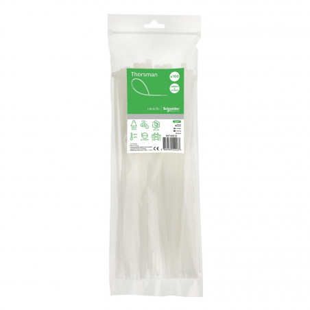Lot de 100 colliers serre câble plastique blanc 300x4,8mm - Ultra résistant Polyamide 6.6 - Schneider