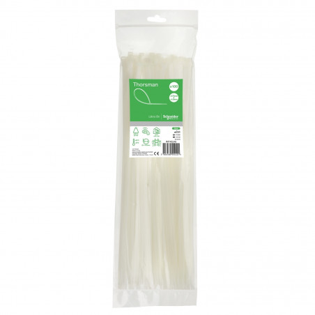 Lot de 100 colliers serre câble plastique blanc 370x4,8mm - Ultra résistant Polyamide 6.6 - Schneider