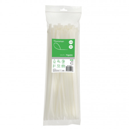 Lot de 100 colliers serre câble plastique blanc 380x7,6mm - Ultra résistant Polyamide 6.6 - Schneider