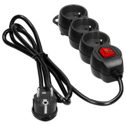 Multiprise noire 3 prises 2P+T 16A 230V avec interrupteur lumineux + cordon 3G1mm² longueur 1,5m