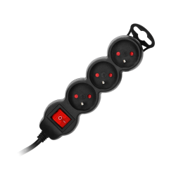 Multiprise noire 3 prises 2P+T 16A 230V avec interrupteur lumineux + cordon 3G1mm² longueur 1,5m