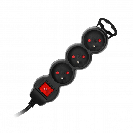 Multiprise noire 3 prises 2P+T 16A 230V avec interrupteur lumineux + cordon 3G1mm² longueur 1,5m