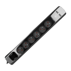 Multiprise parafoudre 6 prises + 2 chargeurs USB + interrupteur luminueux + cordon 3G1mm² longueur 3m