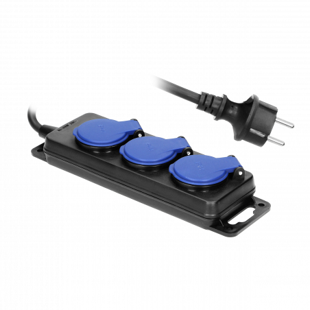 Multiprise étanche IP44 en caoutchouc - 3 prises avec cordon de 5 mètres - 3G1,5mm² HO5RRF