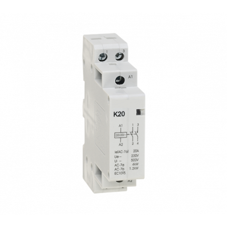 Contacteur modulaire bipolaire - 2NO - 20A - Bobine 220Vca