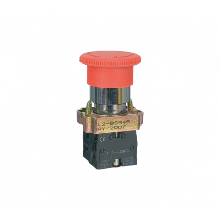 Bouton coup de poing arrêt d'urgence complet Ø22 - tourner pour déverouiller - 1NO+1NF