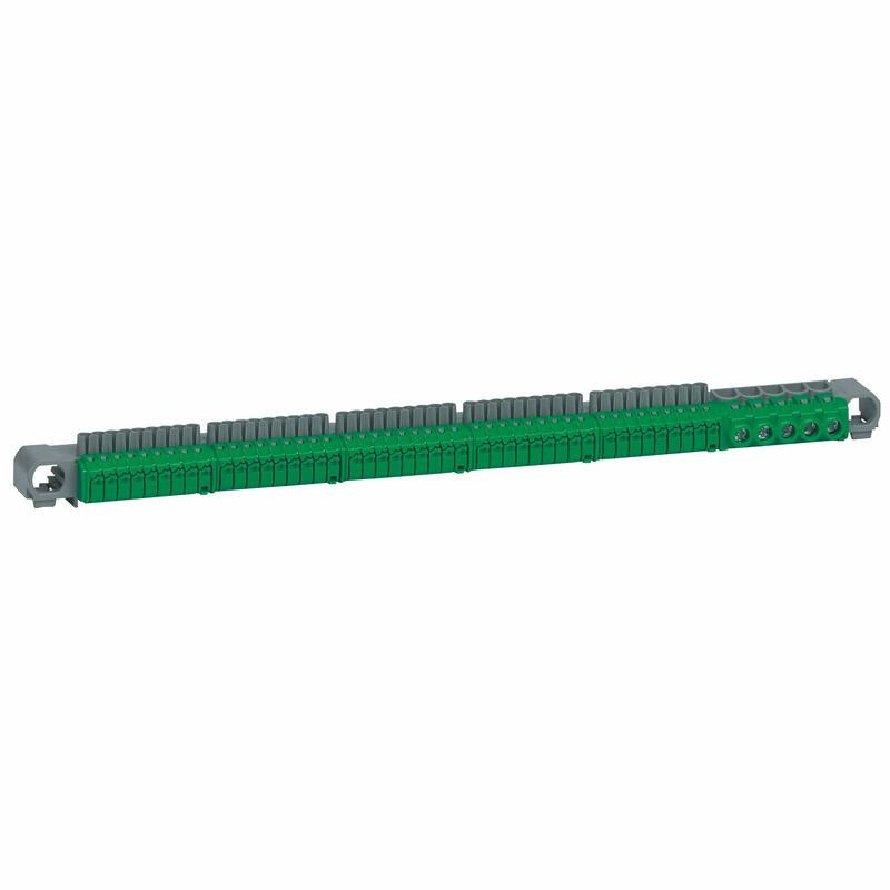 Bornier de terre - 5 connexions 6mm² à 25mm² - vert - longueur 332mm