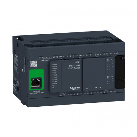 TM241CE24T Schneider - Automate Modicon M241 - Contrôleur 24 entrées/sorties - 24Vcc - PNP -  Ethernet+2 série,