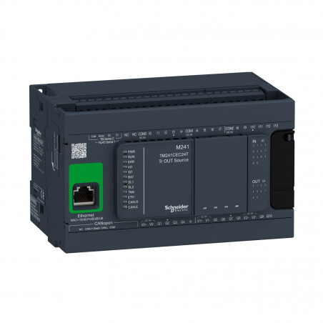 TM241CEC24T Schneider - Automate Modicon M241 - Contrôleur 24 entrées/sorties - 24Vcc - PNP - Ethernet+CANopen+2 série
