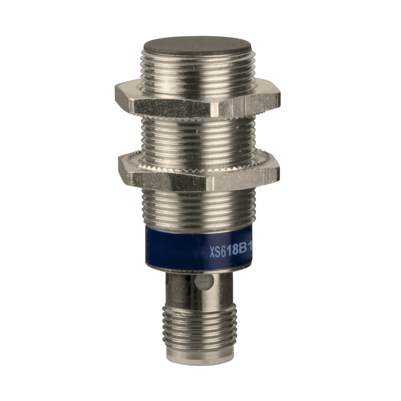 XS618B1DAM12 Schneider Detecteur inductif cyl long m18 12 24vdc NO 2 fils noyable portee 8mm connect m12 Telemecanique
