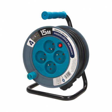 Enrouleur électrique 15m - 4 prises 2P+T - HO5VVF 3G1mm² - Support en métal