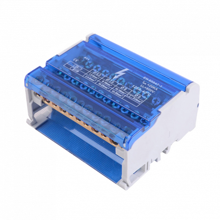Répartiteur tétrapolaire 125A 11 départs: 7x 1,5 à 6mm² + 2x 6 à 16mm² + 2x 10 à 16mm²