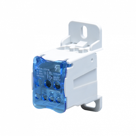 Répartiteur unipolaire 80A 1000V - 1 entrée 16mm² - 6 départs 4x 6mm² + 2x 16mm²
