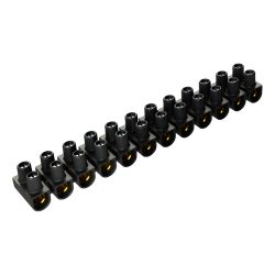 Barrette de domino électrique 2,5mm² - 12 connexions en laiton - Max 18A - Noir