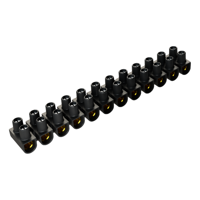 Barrette de domino électrique 16mm² - 12 connexions en laiton - Max 80A - Noir