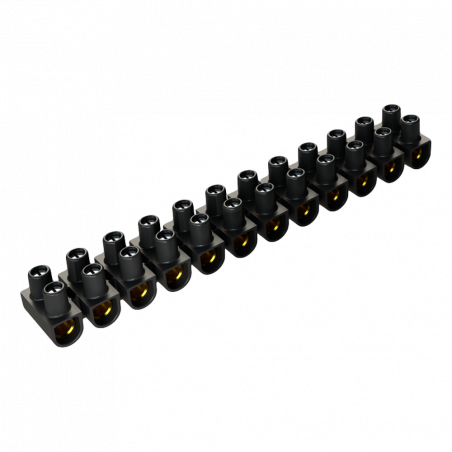Barrette de domino électrique 6mm² - 12 connexions en laiton - Max 41A - Noir