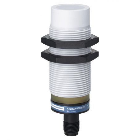 XT230A1PCM12 Schneider Détecteur capacitif M30 12 à 24Vcc PNP - NO+NF 4 fils non noyable connecteur M12 OsiSense XT2