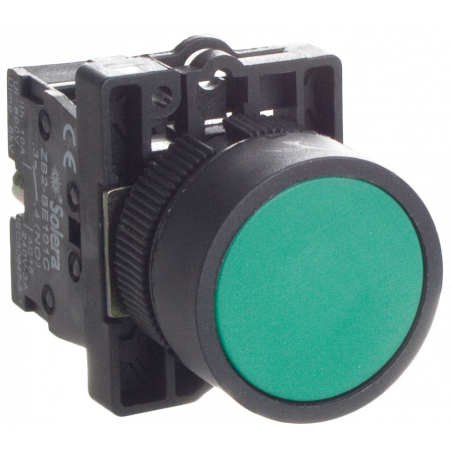 Bouton poussoir monostable vert avec bloc de contact 1NO - étanche IP65