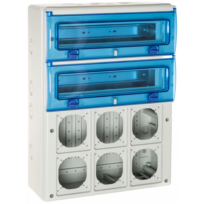 1332PV6 Coffret étanche IP65 pour 6 prises industrielles à composer - 2 rangées de 16 modules - Solera Indubox