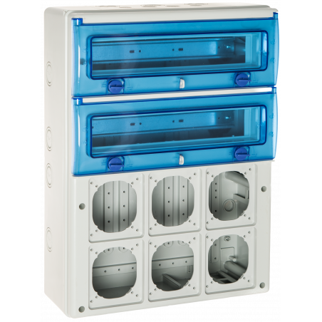 1332PV6 Coffret étanche IP65 pour 6 prises industrielles à composer - 2 rangées de 16 modules - Solera Indubox