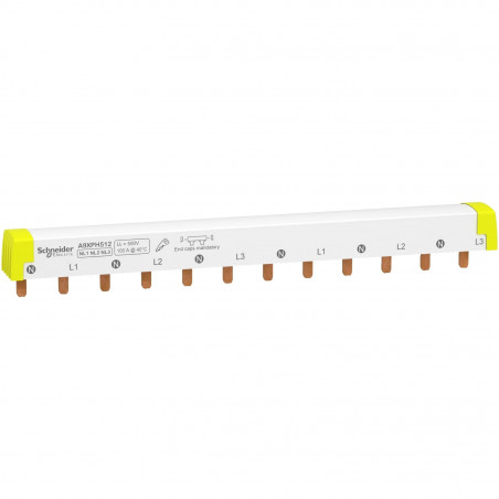 A9XPH512 Schneider Peigne d'équilibrage tétrapolaire vers disjoncteur 2P - Pas 18mm - 12 modules - Acti9 iC60