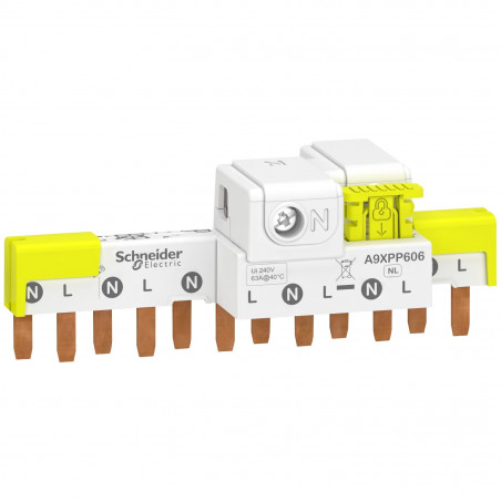 A9XPP606 Schneider - Peigne avec connecteur pour disjoncteur 1P+N - Pas 9mm - 6 modules Acti 9 iDT40