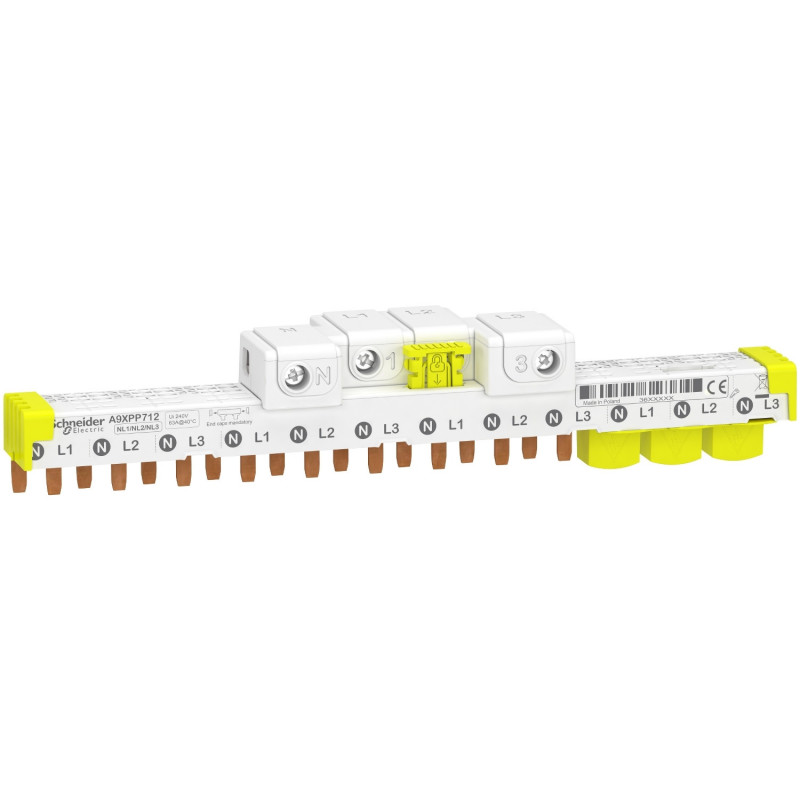 A9XPP712 Schneider - Peigne de répartition 4P vers 1P+N avec connecteur - Pas 9mm - 12 modules - Acti 9 iDT40
