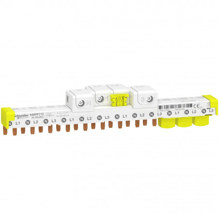 A9XPP712 Schneider - Peigne de répartition 4P vers 1P+N avec connecteur - Pas 9mm - 12 modules - Acti 9 iDT40