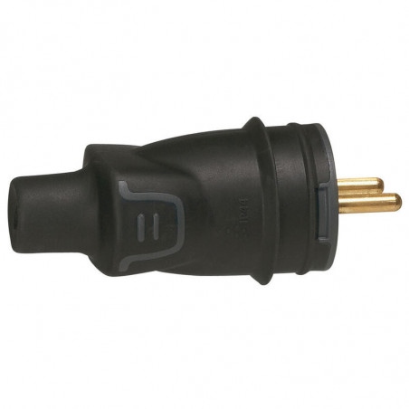 050445 Legrand -  Fiche mâle 2P+T 16A en caoutchouc noir - Étanche IP44  - IK08