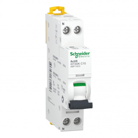 A9P71610 disjoncteur phase neutre - 1P+N - 10A - courbe C - À vis - Schneider Acti 9 iDT40K