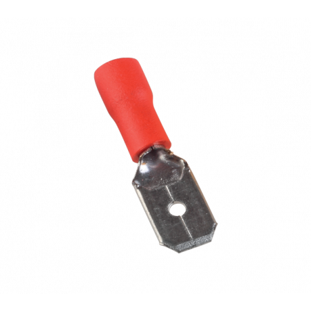 Cosse faston mâle isolée rouge - fil 0,5 à 1,5mm² - Cosse plate mâle 6,3x0,8mm à sertir - 100pces