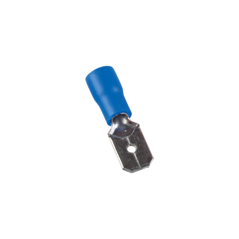 Cosse faston femelle isolée bleu - fil 1,5 à 2,5mm² - Cosse plate femelle 6,3x0,8mm à sertir - 100pces
