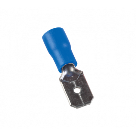 Cosse faston femelle isolée bleu - fil 1,5 à 2,5mm² - Cosse plate femelle 6,3x0,8mm à sertir - 100pces