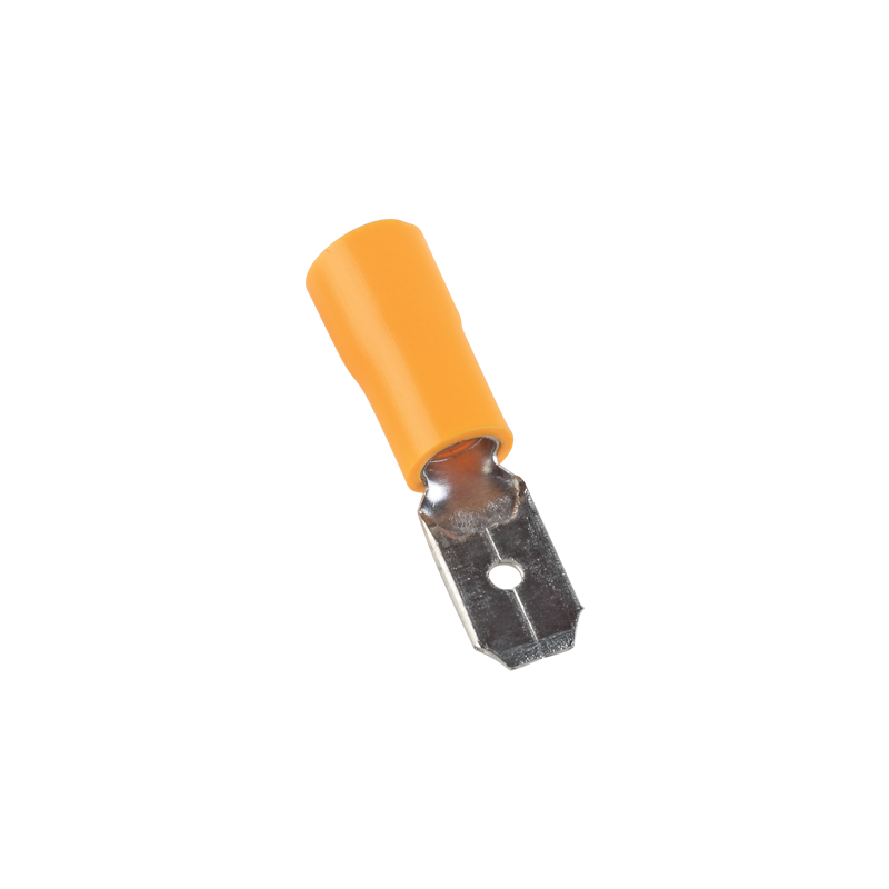 Cosse faston mâle isolée jaune - fil 4 à 6mm² - Cosse plate mâle 6,3x0,8mm à sertir - 100pces