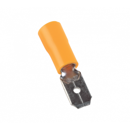 Cosse faston mâle isolée jaune - fil 4 à 6mm² - Cosse plate mâle 6,3x0,8mm à sertir - 100pces