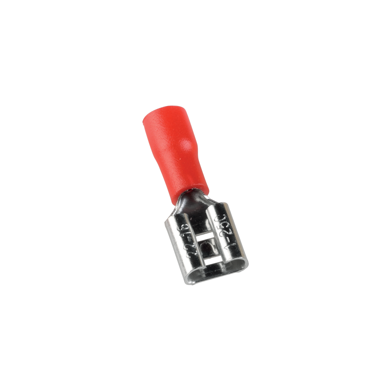 Cosse faston femelle isolée rouge - fil 0,5 à 1,5mm² - Cosse plate femelle 6,3x0,8mm à sertir - 100pces