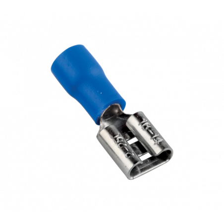 Cosse faston femelle isolée bleu - fil 1,5 à 2,5mm² - Cosse plate femelle 6,3x0,8mm à sertir - 100pces