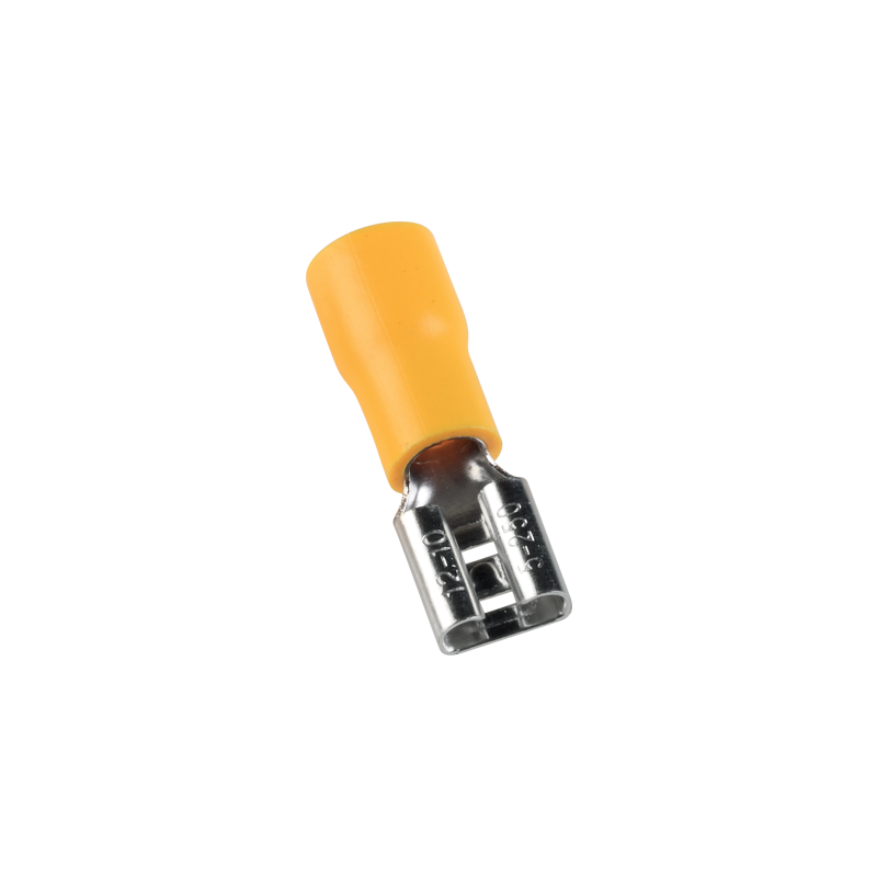 Cosse faston femelle isolée jaune - fil 4 à 6mm² - Cosse plate femelle 6,3x0,8mm à sertir - 100pces