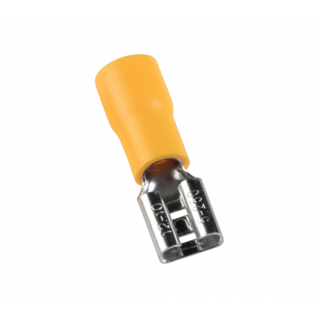 Cosse faston femelle isolée jaune - fil 4 à 6mm² - Cosse plate femelle 6,3x0,8mm à sertir - 100pces