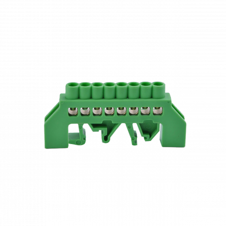 Bornier de terre en laiton isolé 8x10mm² - Fixation sur rail DIN