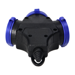 Triple fiche femelle noir en caoutchouc 2P+T 16A 230V - étanche IP44 - Multiprise avec crochet