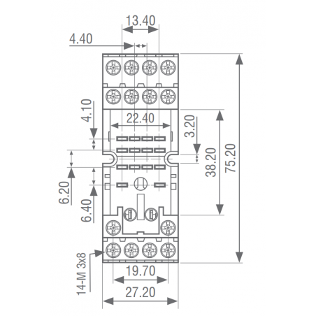 SRNE4D IMO - Embase pour relais de puissance miniature 4P IMO - Avec étrier de fixation