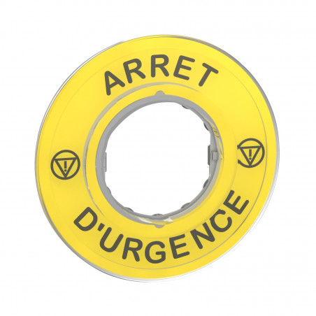 ZBY9120 Schneider - Etiquette pour bouton d'arrêt d'urgence Ø22mm - étiquette disque jaune
