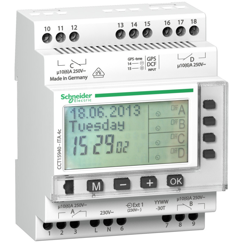 CCT15940 Schneider - horloge modulaire annuelle - 24h/7jours/année - 4 canaux - Acti9 ITA